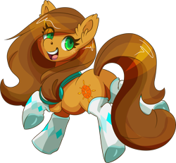 Size: 2619x2417 | Tagged: safe, artist:jennithedragon, oc, oc only, oc:firecracker sun, species:earth pony, species:pony, clothing, digital art, female, headphones, high res, looking at you, looking back, looking back at you, mare, simple background, socks, solo, transparent background, trotting