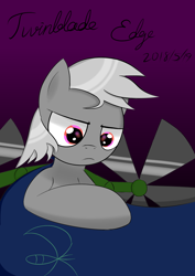 Size: 2480x3508 | Tagged: safe, artist:twinblade edge, artist:twinblade-edge, oc, oc:twinblade edge, species:pony, cape, clothing, gazing, solo