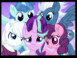 Size: 1024x768 | Tagged: safe, artist:sparkleshadow, character:double diamond, character:night glider, character:party favor, character:starlight glimmer, character:sugar belle, species:earth pony, species:pegasus, species:pony, species:unicorn, crying, equal four, female, happy, male, mare, smiling, stallion