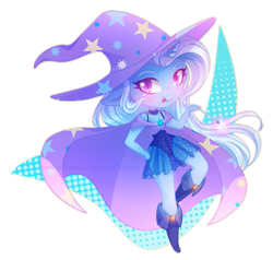Size: 1071x1021 | Tagged: safe, artist:caramelflower, character:trixie, species:anthro, species:pony, species:unicorn, beautiful, blushing, boots, cape, chibi, clothing, cute, diatrixes, female, hat, leotard, looking at you, magician outfit, moe, see-through, shoes, simple background, skirt, solo, tongue out, transparent background, trixie's cape, trixie's hat, wand