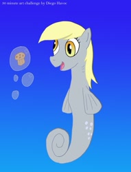 Size: 500x655 | Tagged: safe, artist:diego havoc, character:derpy hooves, species:sea pony, 30 minute art challenge, muffin, species swap