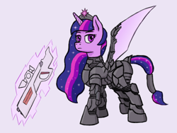 Size: 800x600 | Tagged: safe, artist:duskswordsman, character:twilight sparkle, character:twilight sparkle (alicorn), species:alicorn, species:pony, armor, blaster, energy weapon, power armor, science fiction, simple background, weapon