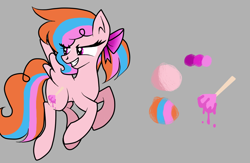 Size: 1024x667 | Tagged: safe, artist:the-75th-hunger-game, oc, oc only, oc:sweetie pop, parent:pinkie pie, parent:rainbow dash, parents:pinkiedash, species:pegasus, species:pony, bow, candy, female, food, lollipop, magical lesbian spawn, next generation, offspring, ponytail, reference sheet, solo