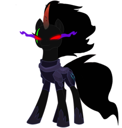Size: 874x915 | Tagged: safe, artist:venjix5, character:king sombra, character:tempest shadow, species:pony, species:unicorn, armor, blank eyes, colored horn, corrupted, curved horn, eye scar, female, glowing scar, horn, mare, possessed, red eyes, scar, simple background, solo, sombra eyes, sombra's horn, tempest gets her horn back, tempest with sombra's horn, transparent background, well shit, xk-class end-of-the-world scenario