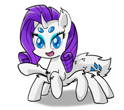 Size: 900x800 | Tagged: safe, artist:duskswordsman, character:rarity, cute, eyeshadow, female, fluffy, makeup, monster pony, open mouth, original species, raribetes, rarirachnid, simple background, smiling, solo, species swap, spider, spiderpony, spiderponyrarity