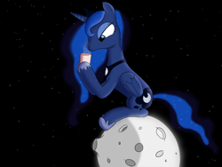 Size: 1024x768 | Tagged: safe, artist:tech--pony, character:princess luna, species:alicorn, species:pony, coffee, coffee mug, female, mare, moon, mug, solo, space, stars, tangible heavenly object