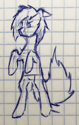 Size: 1017x1612 | Tagged: safe, artist:milesseventh, derpibooru original, oc, oc only, angry, floppy ears, graph paper, pen drawing, rearing, solo, standing up, traditional art