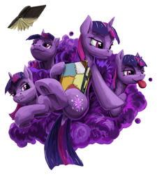 Size: 900x1000 | Tagged: safe, artist:da-exile, character:twilight sparkle, character:twilight sparkle (unicorn), species:pony, species:unicorn, newbie artist training grounds, atg 2018, book, female, hermaeus mora, mare, multeity, oghma infinium, simple background, the elder scrolls, tongue out, transparent background