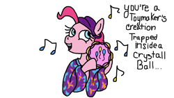 Size: 1920x1080 | Tagged: safe, artist:cherry1cupcake, character:pinkie pie, friendship is witchcraft, clothing, female, gypsy bard, headscarf, madame pinkie, music notes, musical instrument, scarf, shawl, simple background, solo, tambourine, white background