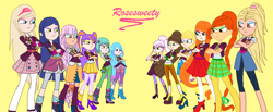 Size: 988x408 | Tagged: safe, artist:rosesweety, equestria girls:friendship games, g4, my little pony: equestria girls, my little pony:equestria girls, astoria rapunzel, crossed arms, equestria girls-ified, glare, joy lefrog, lily mermaid, lingling ironfan, lori robin hood, regal academy, rose cinderella
