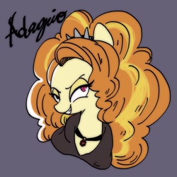 Size: 768x768 | Tagged: safe, artist:zoomiso, character:adagio dazzle, species:pony, bust, clothing, evil grin, female, gem, grin, looking at you, mare, siren gem, smiling