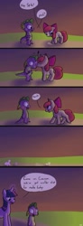 Size: 600x1627 | Tagged: safe, artist:tigs, character:apple bloom, character:spike, character:twilight sparkle, species:dragon, species:pony, ship:spikebloom, blushing, comic, female, filly, kiss on the cheek, kissing, male, mare, shipping, straight, wide eyes