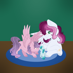Size: 1024x1024 | Tagged: safe, artist:k3elliebear, oc, oc only, oc:flowering meteor, oc:magic melody, oc:rose star, species:pegasus, species:pony, baby, baby pony, female, filly, mare, prone