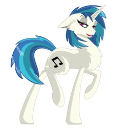 Size: 1500x1500 | Tagged: safe, artist:fakkom, character:dj pon-3, character:vinyl scratch, species:pony, species:unicorn, bedroom eyes, chest fluff, female, floppy ears, looking at you, mare, open mouth, pose, raised hoof, simple background, solo, white background