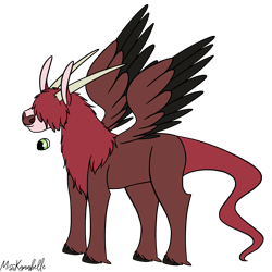 Size: 2000x2000 | Tagged: safe, artist:misskanabelle, oc, oc only, parent:big macintosh, parent:discord, parents:discomac, unnamed oc, hair over eyes, hybrid, interspecies offspring, magical gay spawn, male, offspring, signature, simple background, solo, transparent background, unshorn fetlocks