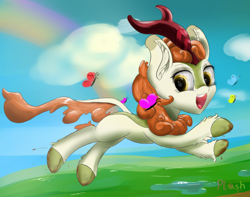 Size: 1000x786 | Tagged: safe, artist:plushcolossus, character:autumn blaze, species:kirin, species:pony, episode:sounds of silence, g4, my little pony: friendship is magic, spoiler:s08, butterfly, cloud, mud, rainbow