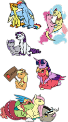 Size: 2889x5128 | Tagged: safe, artist:minsona, character:applejack, character:big mcintosh, character:discord, character:fluttershy, character:maud pie, character:pinkie pie, character:princess skystar, character:rainbow dash, character:rarity, character:spitfire, character:tree hugger, character:twilight sparkle, character:twilight sparkle (alicorn), species:alicorn, species:draconequus, species:earth pony, species:pegasus, species:pony, species:seapony (g4), species:unicorn, ship:discoshy, ship:flutterhugger, ship:rarimaud, ship:skypie, ship:spitdash, ship:treecord, ship:treecordshy, ship:twimac, colored hooves, colored wings, colored wingtips, discord gets all the mares, female, lesbian, male, mane six, mare, multicolored wings, polyamory, seaponified, seapony pinkie pie, shipping, simple background, species swap, stallion, straight, transparent background