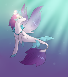 Size: 2000x2250 | Tagged: safe, artist:minsona, character:queen novo, species:seapony (g4), my little pony: the movie (2017), bubble, crepuscular rays, crown, female, fin wings, fins, fish tail, gradient background, jewelry, purple eyes, queen, regalia, smiling, solo, sunlight, swimming, underwater, water, wings
