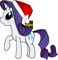 Size: 1279x1322 | Tagged: safe, artist:dbapplejack, character:rarity, blushing, christmas, clothing, female, hat, present, santa hat, simple background, solo, transparent background, vector