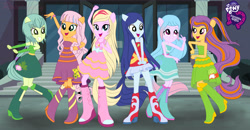 Size: 5775x3000 | Tagged: safe, artist:rosesweety, base used, my little pony:equestria girls, astoria rapunzel, boots, canterlot high, clothing, cute, dress, equestria girls logo, equestria girls-ified, fall formal, fall formal outfits, high heel boots, joy lefrog, lily mermaid, lingling ironfan, lori robin hood, regal academy, rose cinderella, shoes, skirt
