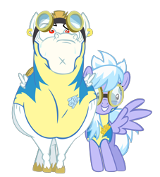 Size: 2000x2200 | Tagged: safe, artist:treez123, character:bulk biceps, character:cloudchaser, species:pegasus, species:pony, episode:wonderbolts academy, g4, my little pony: friendship is magic, background pony, clothing, cloudrage, duo, ear piercing, earring, female, goggles, jewelry, lead pony badge, male, mare, nervous, piercing, roid rage, simple background, stallion, transparent background, uniform, vector, wingpony badge, wonderbolt trainee uniform