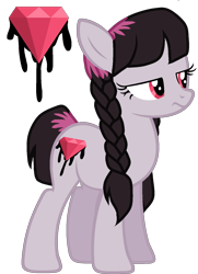 Size: 1099x1519 | Tagged: safe, artist:the-75th-hunger-game, oc, oc only, oc:gloomy ruby pie, parent:pinkie pie, parent:pokey pierce, parents:pokeypie, species:earth pony, species:pony, big titty goth gf, braid, cutie mark, dyed hair, female, next generation, offspring, pigtails, plait, ruby, ruby gloom, simple background, solo, transparent background, wednesday addams