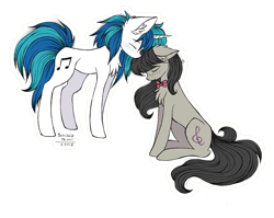 Size: 2230x1779 | Tagged: safe, artist:schizoidtomii, character:dj pon-3, character:octavia melody, character:vinyl scratch, species:pony, ship:scratchtavia, background pony, chest fluff, ear fluff, female, flat colors, forehead kiss, kissing, lesbian, shipping, simple background, transparent background