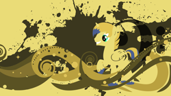Size: 3840x2160 | Tagged: safe, artist:arediejie, oc, oc:radiantarpeggio, species:alicorn, species:pony, abstract background, colored hooves, cutie mark, hooves, horn, lineless, male, raised hoof, smiling, solo, stallion, teeth, vector, wallpaper, wings