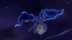 Size: 3072x1728 | Tagged: safe, artist:generallegion, character:princess luna, asteroid, crossed hooves, female, macro, pony bigger than a moon, solo, space, tangible heavenly object