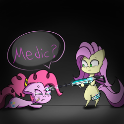 Size: 1000x1000 | Tagged: safe, artist:lamb, character:fluttershy, character:pinkie pie, species:pony, killing floor