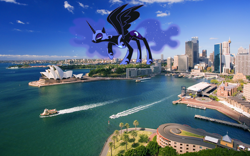 Size: 1920x1200 | Tagged: safe, artist:90sigma, artist:somerandomminion, character:nightmare moon, character:princess luna, species:pony, armor, australia, boat, city, female, giant pony, giantess, glowing mane, highrise ponies, irl, macro, photo, photoshop, ponies in real life, smiling, smirk, sydney, vector