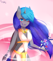 Size: 1300x1500 | Tagged: safe, artist:shan3ng, oc, oc only, oc:techno universal, species:alicorn, species:anthro, species:pony, alicorn oc, anthro oc, clothing, dress, female, mare, solo
