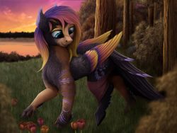 Size: 1000x750 | Tagged: safe, artist:geoffrey mcdermott, oc, oc only, oc:blooming lotus, species:pegasus, species:pony, clothing, detailed background, ripping clothes, solo, transformation