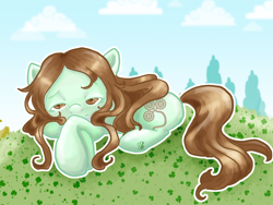 Size: 800x600 | Tagged: safe, artist:cloverminto, oc, oc only, species:earth pony, species:pony, female, mare, prone, solo, tired