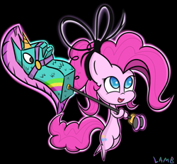 Size: 1447x1339 | Tagged: safe, artist:lamb, character:pinkie pie, black background, female, fortnite, simple background, solo
