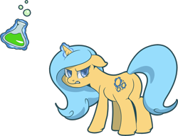 Size: 2392x1841 | Tagged: safe, artist:jennithedragon, oc, oc only, oc:astral charm, species:pony, species:unicorn, angry, beaker, female, legends of equestria, looking at you, looking back, looking back at you, magic, potion, simple background, solo, transparent background