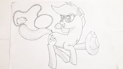 Size: 4128x2322 | Tagged: safe, artist:arediejie, character:applejack, species:pony, clothing, drawing, female, hat, lasso, pen drawing, pencil drawing, rope, solo, traditional art