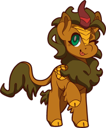 Size: 1618x1953 | Tagged: safe, artist:jennithedragon, oc, oc only, oc:earthen spark, species:kirin, 2019 community collab, derpibooru community collaboration, cloven hooves, female, kirin oc, looking at you, one eye closed, simple background, solo, tongue out, transparent background, wink