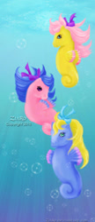 Size: 400x926 | Tagged: safe, artist:z1ar0, character:wavedancer, species:sea pony, g1, bow, high tide, sea breeze (g1 sea pony), sea ponies, underwater