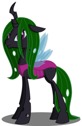 Size: 1000x1538 | Tagged: safe, artist:vampteen83, oc, oc:princess heart, species:changeling, changeling queen, changeling queen oc, double colored changeling, female, green changeling, purple changeling, simple background, solo, transparent background
