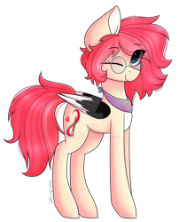 Size: 1024x1270 | Tagged: safe, artist:imbirgiana, oc, oc only, oc:mirabelle, species:pegasus, species:pony, clothing, digital art, eye clipping through hair, female, glasses, mare, one eye closed, pink hair, pink mane, pink tail, scarf, signature, simple background, solo, transparent background, watermark, wink