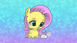 Size: 800x450 | Tagged: safe, artist:sugarheartart, character:angel bunny, character:fluttershy, abstract background, chibi, cute fuel