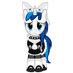 Size: 1200x1200 | Tagged: safe, artist:thequeen, oc, oc only, species:pony, blushing, bow, choker, clothing, crossdressing, fake eyelashes, femboy, hair bow, looking at you, maid, male, not shining armor, simple background, solo, vector