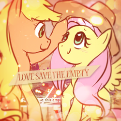 Size: 350x350 | Tagged: safe, artist:sweetleafx, character:applejack, character:fluttershy, ship:appleshy, clothing, female, hat, lesbian, love, shipping