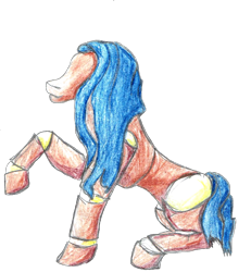 Size: 1004x1087 | Tagged: safe, artist:joey012, edit, species:pony, 2019 community collab, derpibooru community collaboration, coloured pencil, robot, robot pony, simple background, sitting, solo, traditional art, transparent background