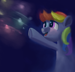 Size: 2839x2700 | Tagged: safe, artist:ahobobo, character:rainbow dash, species:pony, 2019, bust, female, fireworks, looking at something, looking up, mare, open mouth, pointing, reaching, solo, three quarter view, wingless