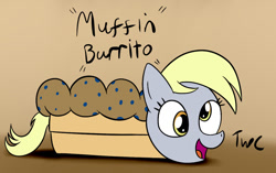 Size: 1024x642 | Tagged: safe, artist:tellywebcartoons, character:derpy hooves, species:pegasus, species:pony, 30 minute art challenge, burrito, burrito pony, food, muffin, wtf