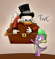Size: 1024x1110 | Tagged: safe, artist:tellywebcartoons, character:spike, species:dragon, 30 minute art challenge, crossover, duck tales, duck tales 2017, scrooge mcduck, treasure chest
