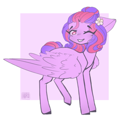 Size: 1377x1352 | Tagged: safe, artist:harusocoma, oc, oc:moonlight blossom, species:pegasus, species:pony, female, mare, one eye closed, solo, wink