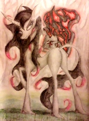 Size: 2019x2757 | Tagged: safe, artist:omnisimon11, community related, character:oleander, species:classical unicorn, species:pony, species:unicorn, them's fightin' herds, cloven hooves, female, leonine tail, looking back, smiling, smirk, solo, traditional art, unicornomicon, unshorn fetlocks